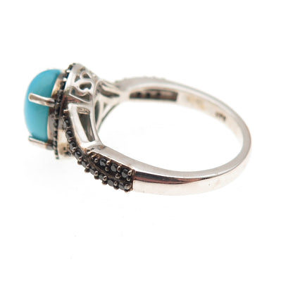 Chuck Clemency 925 Sterling Silver Real Turquoise & Black Spinel Ring Size 8.25