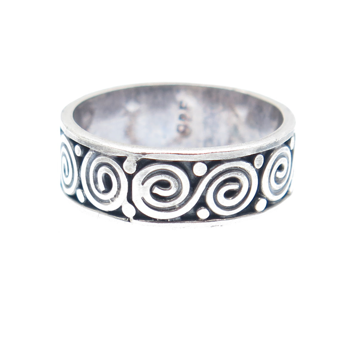 925 Sterling Silver Vintage Spiral Oxidized Band Ring Size 8