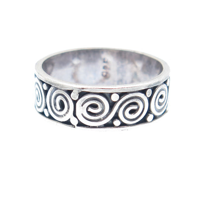 925 Sterling Silver Vintage Spiral Oxidized Band Ring Size 8