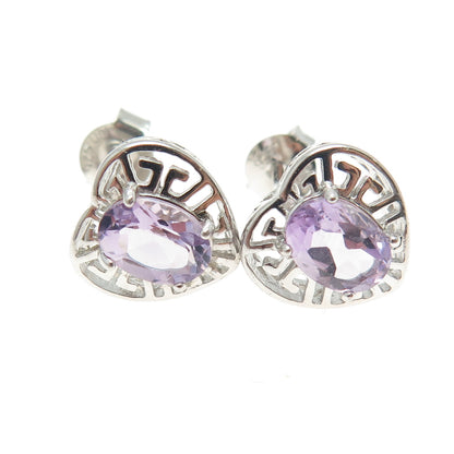 DBJ DEE BERKLEY JEWELRY 925 Sterling Silver Real Amethyst Heart Stud Earrings