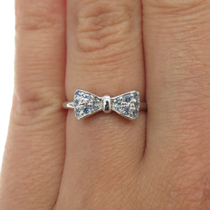 925 Sterling Silver Round-Cut Blue C Z Bow Ring Size 5.75