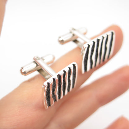 925 Sterling Silver Vintage Striped Square Cufflinks