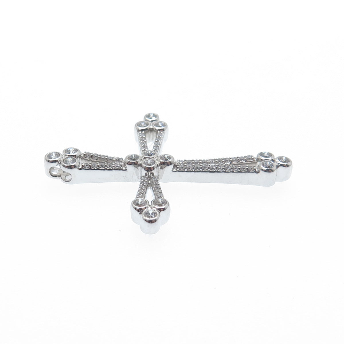 925 Sterling Silver Round-Cut C Z Cross Charm Slide Pendant