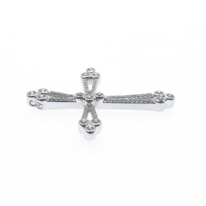 925 Sterling Silver Round-Cut C Z Cross Charm Slide Pendant