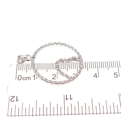 925 Sterling Silver Real Diamond Accent Heart Circle of Life Charm Pendant