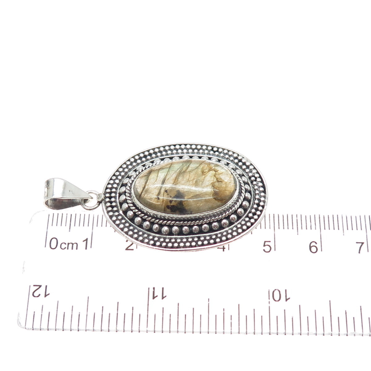 925 Sterling Silver Vintage Real Labradorite Beaded Oxidized Charm Pendant