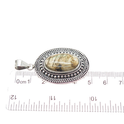 925 Sterling Silver Vintage Real Labradorite Beaded Oxidized Charm Pendant