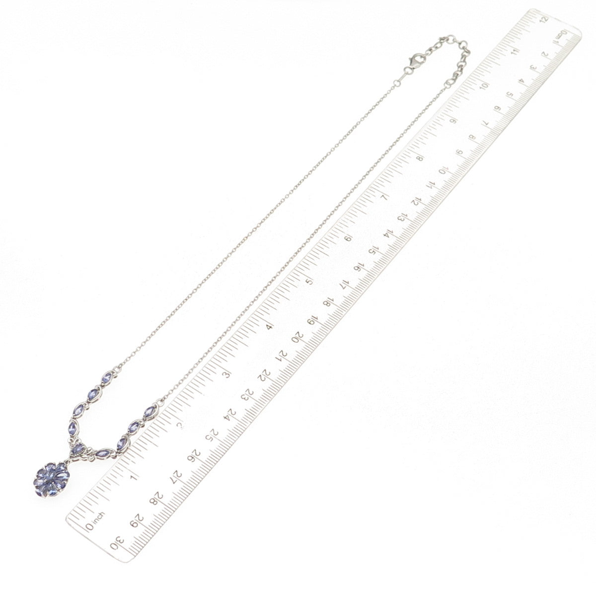 D'Joy 925 Sterling Silver Real Tanzanite Floral Cable Chain Necklace 18-20"