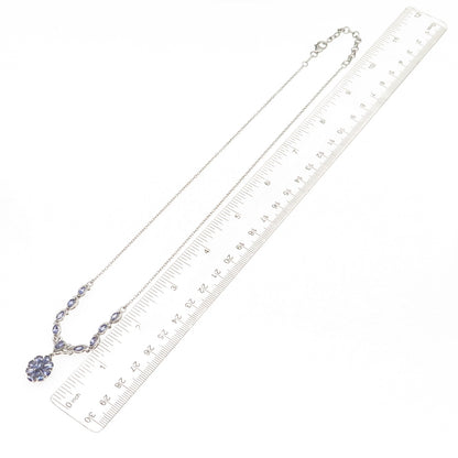 D'Joy 925 Sterling Silver Real Tanzanite Floral Cable Chain Necklace 18-20"