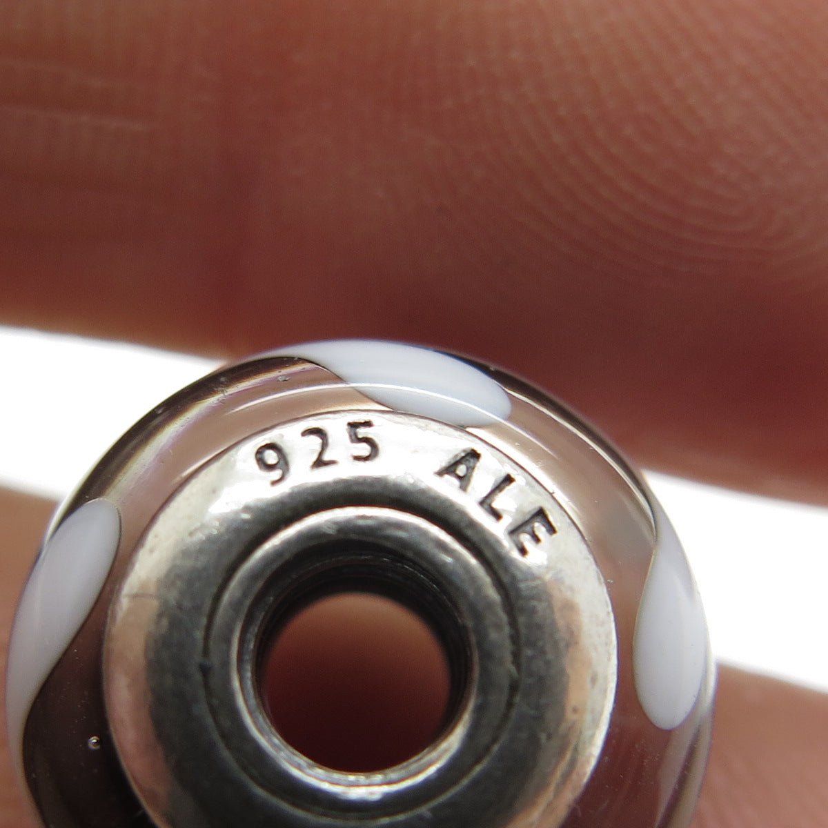 PANDORA 925 Sterling Silver Murano Glass White & Black Branches Bead Charm