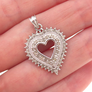 925 Sterling Silver Real Round-Cut Diamond Heart Charm Pendant