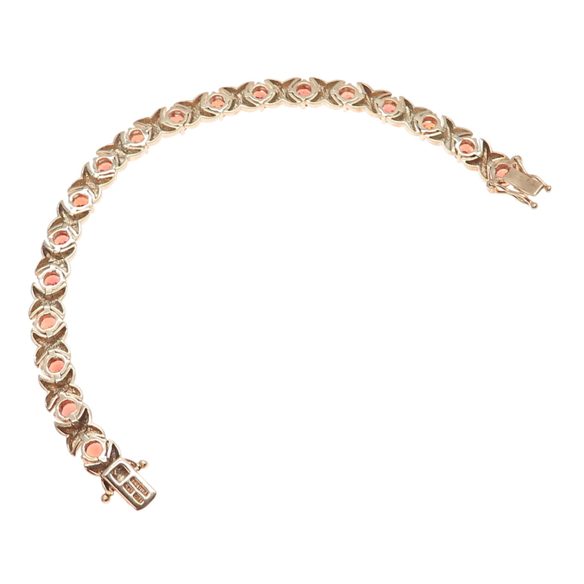 925 Sterling Rose Gold Plated Vintage Real Fire Topaz X Link Bracelet 7.5"