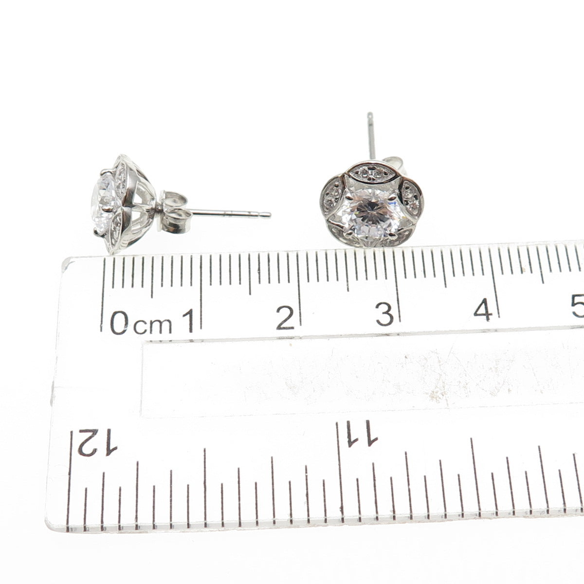 925 Sterling Silver Round-Cut C Z Sparkle Stud Earrings