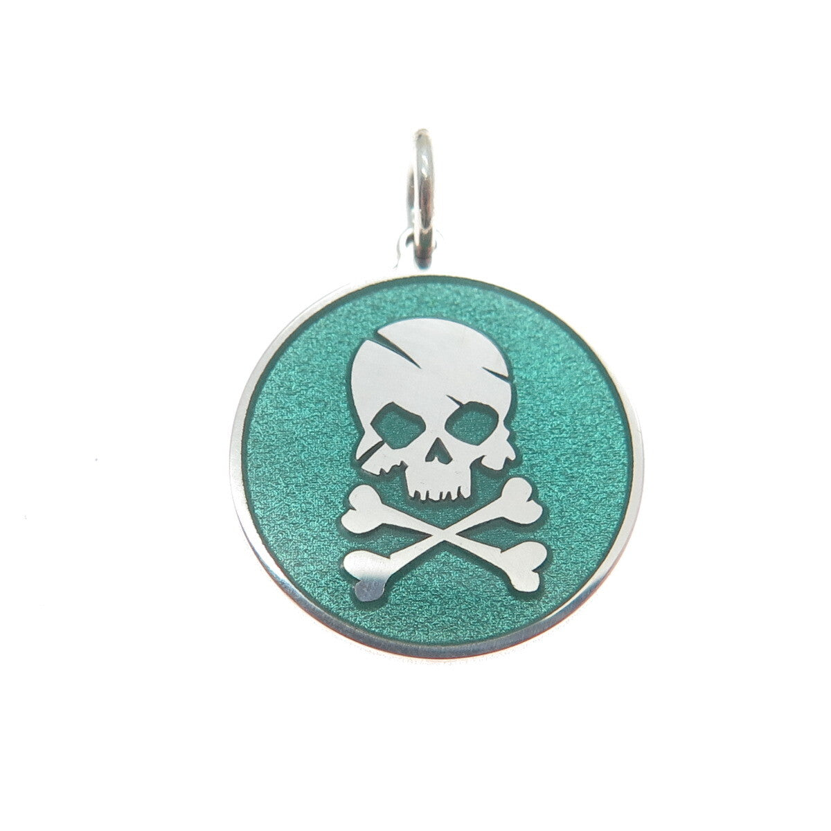 925 Sterling Silver Mint Green Enamel Skull Crossbones Minimalist Charm Pendant