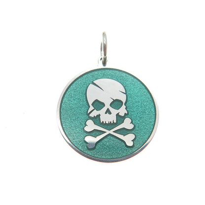 925 Sterling Silver Mint Green Enamel Skull Crossbones Minimalist Charm Pendant