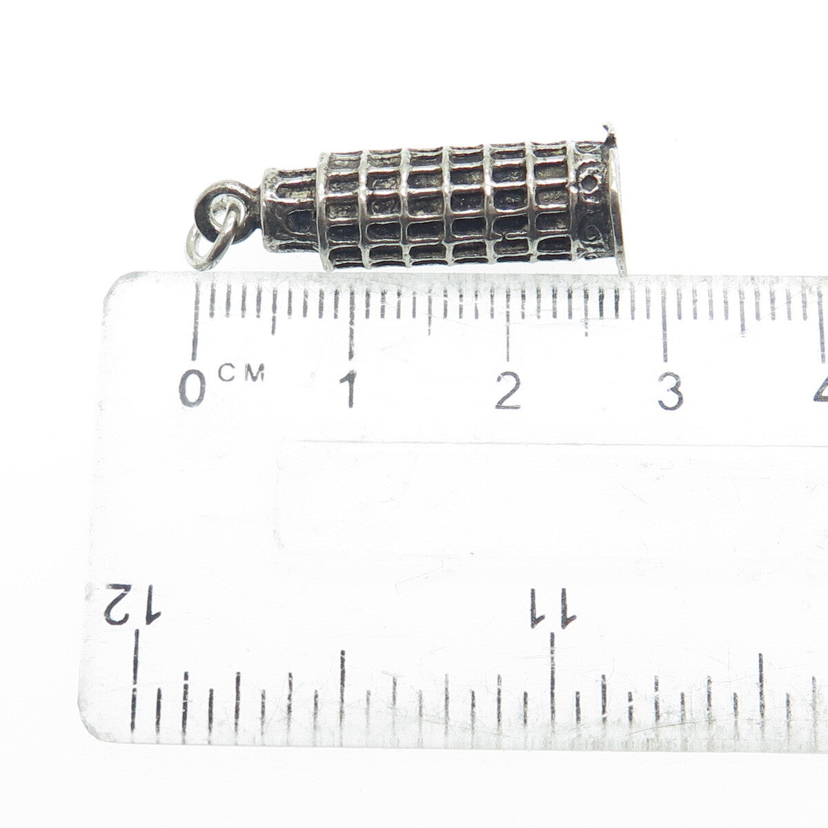 800 Silver Vintage Pisa Tower Oxidized Charm Pendant