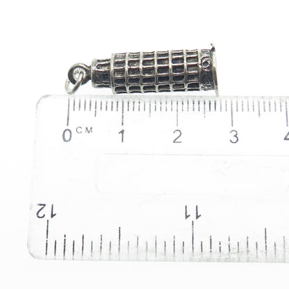 800 Silver Vintage Pisa Tower Oxidized Charm Pendant