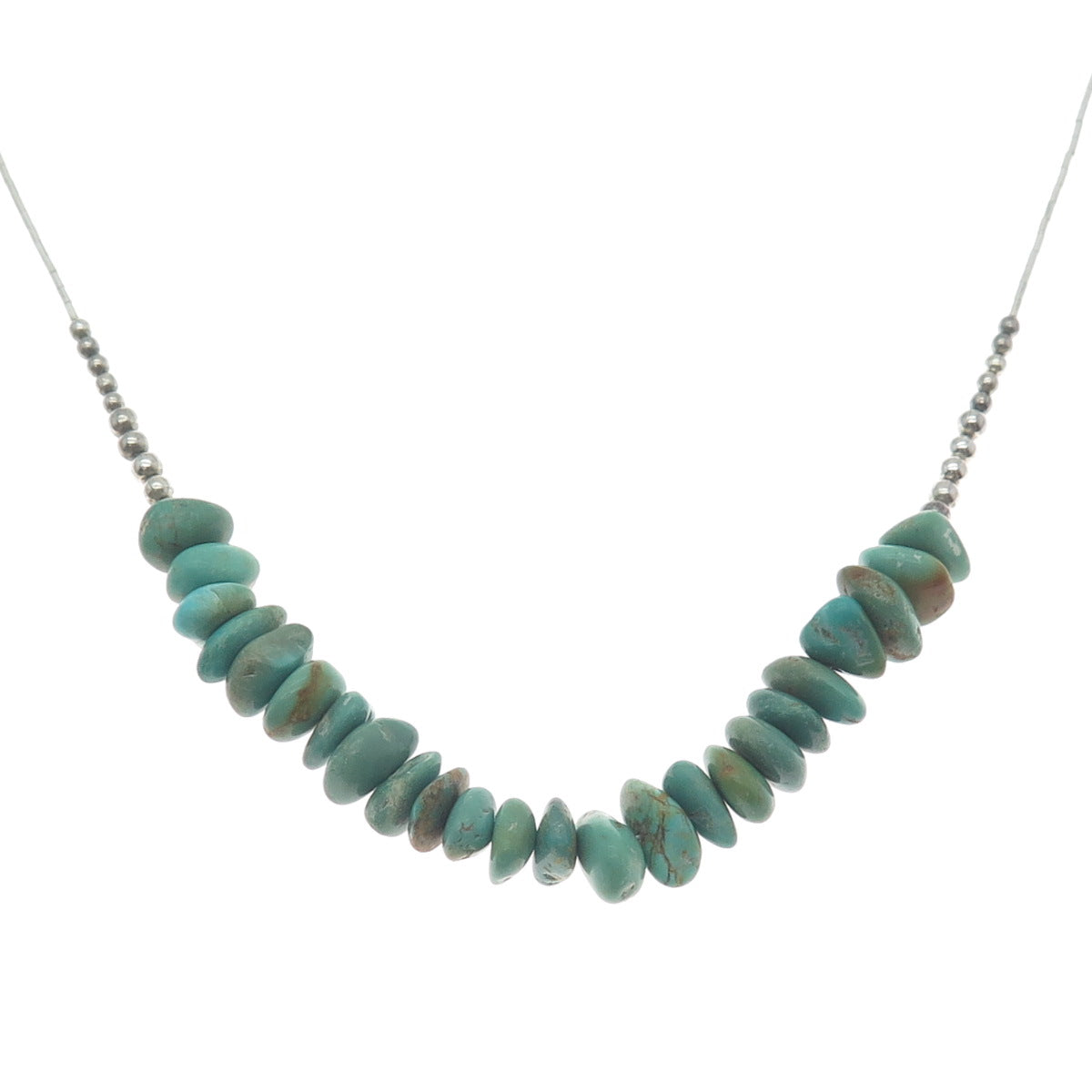 Old Pawn 925 Sterling Silver Royston Turquoise Beads Liquid Chain Necklace 18"