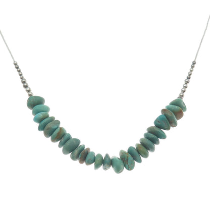 Old Pawn 925 Sterling Silver Royston Turquoise Beads Liquid Chain Necklace 18"