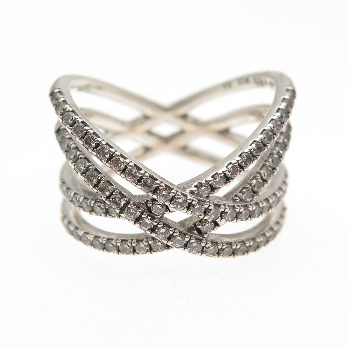 PANDORA 925 Sterling Silver Round-Cut C Z Cosmic Lines Ring Size 6.5