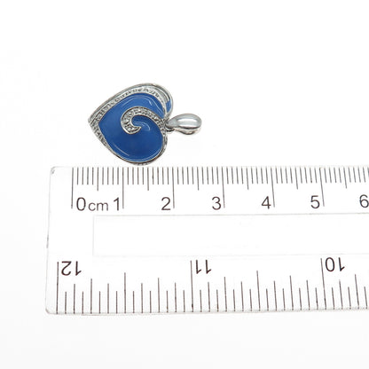 925 Sterling Silver Enamel Real Round-Cut Diamond Heart Charm Pendant