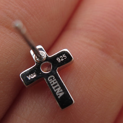 925 Sterling Silver Round-Cut C Z Cross Stud Earrings