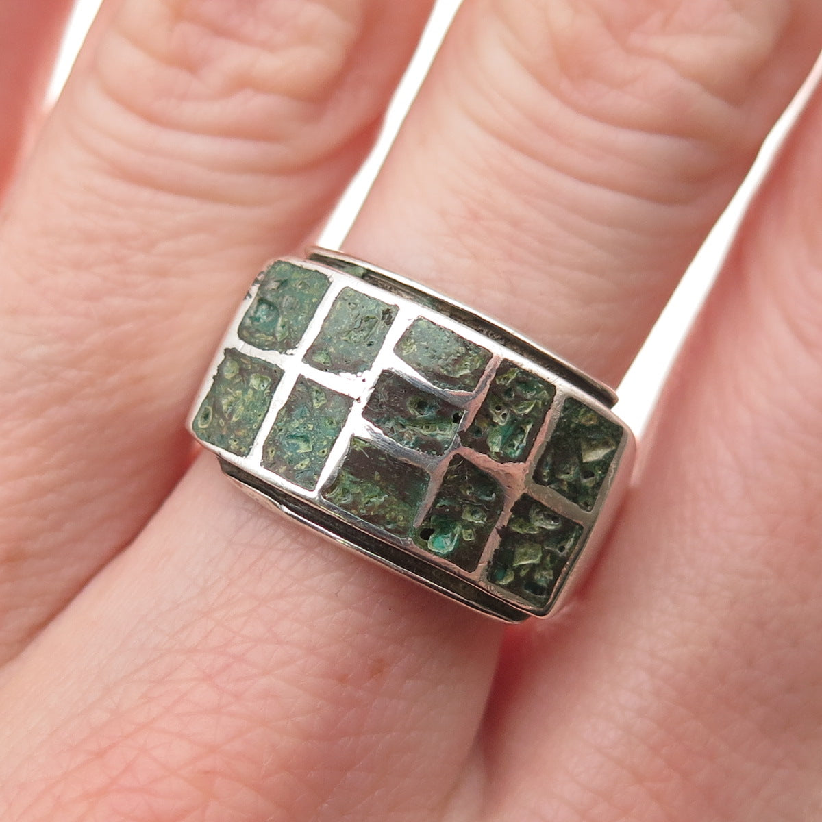 Old Pawn 925 Sterling Silver Vintage Royston Turquoise Tribal Ring Size 10