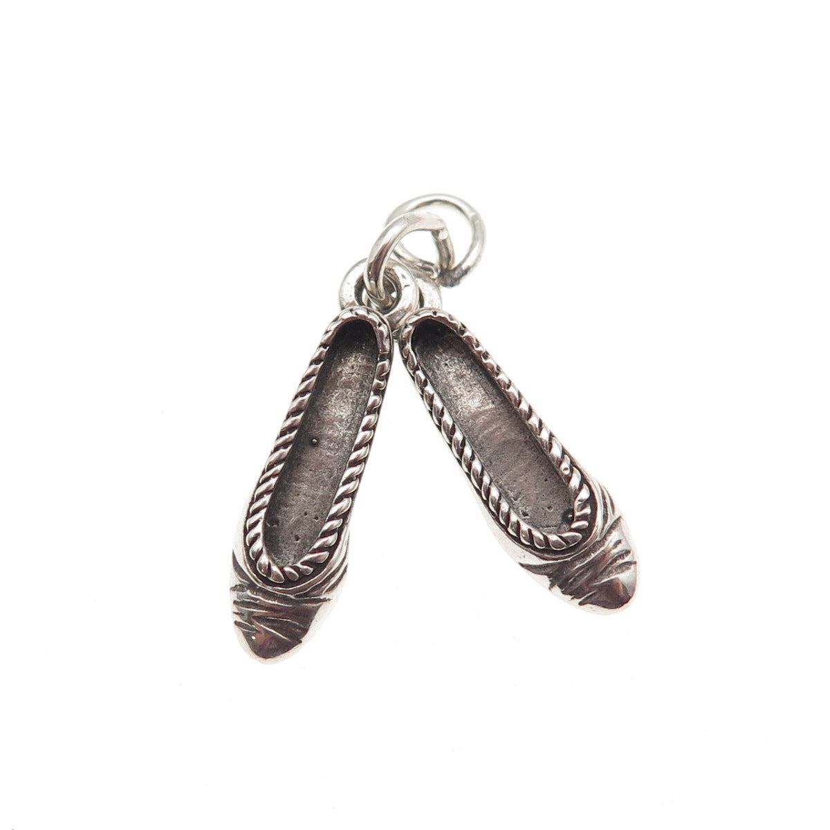 925 Sterling Silver Vintage Ballet Shoes Oxidized 3D Mini Charm Pendant
