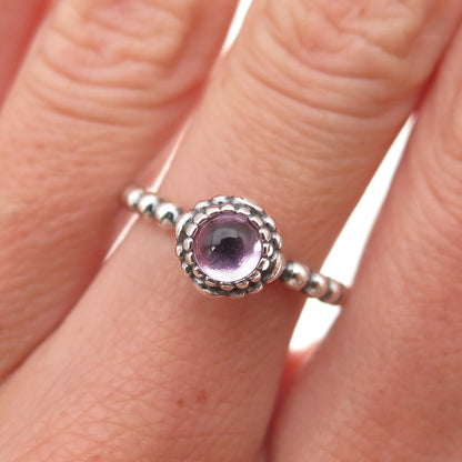 Pandora 925 Sterling Silver Real Amethyst February Birthday Blooms Ring Size 6