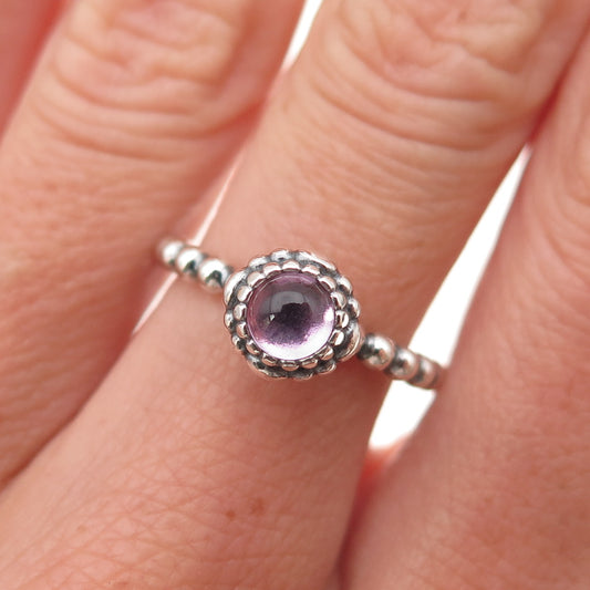 Pandora 925 Sterling Silver Real Amethyst February Birthday Blooms Ring Size 6