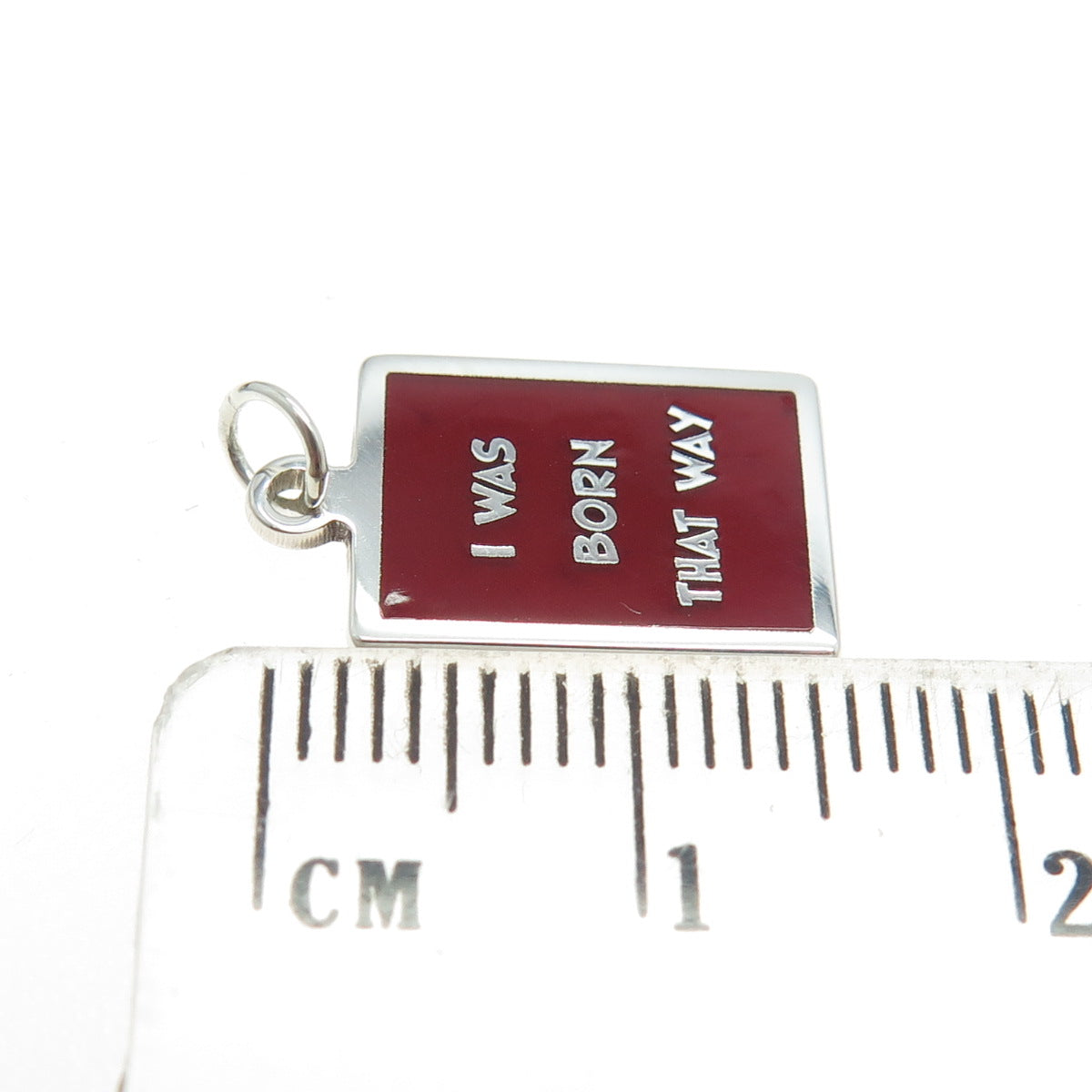 925 Sterling Silver Red Enamel "I Was Born This Way" Minimalist Charm Pendant