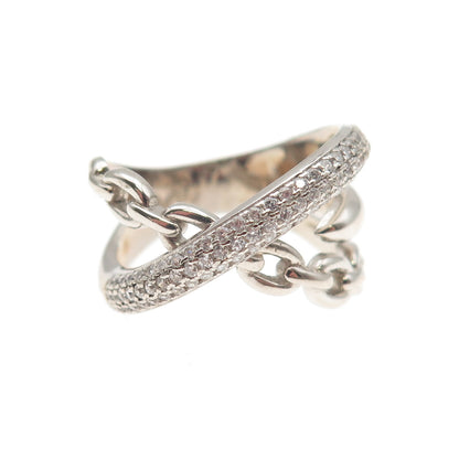 925 Sterling Silver Round-Cut C Z Multi-Link Crossover Ring Size 8.25