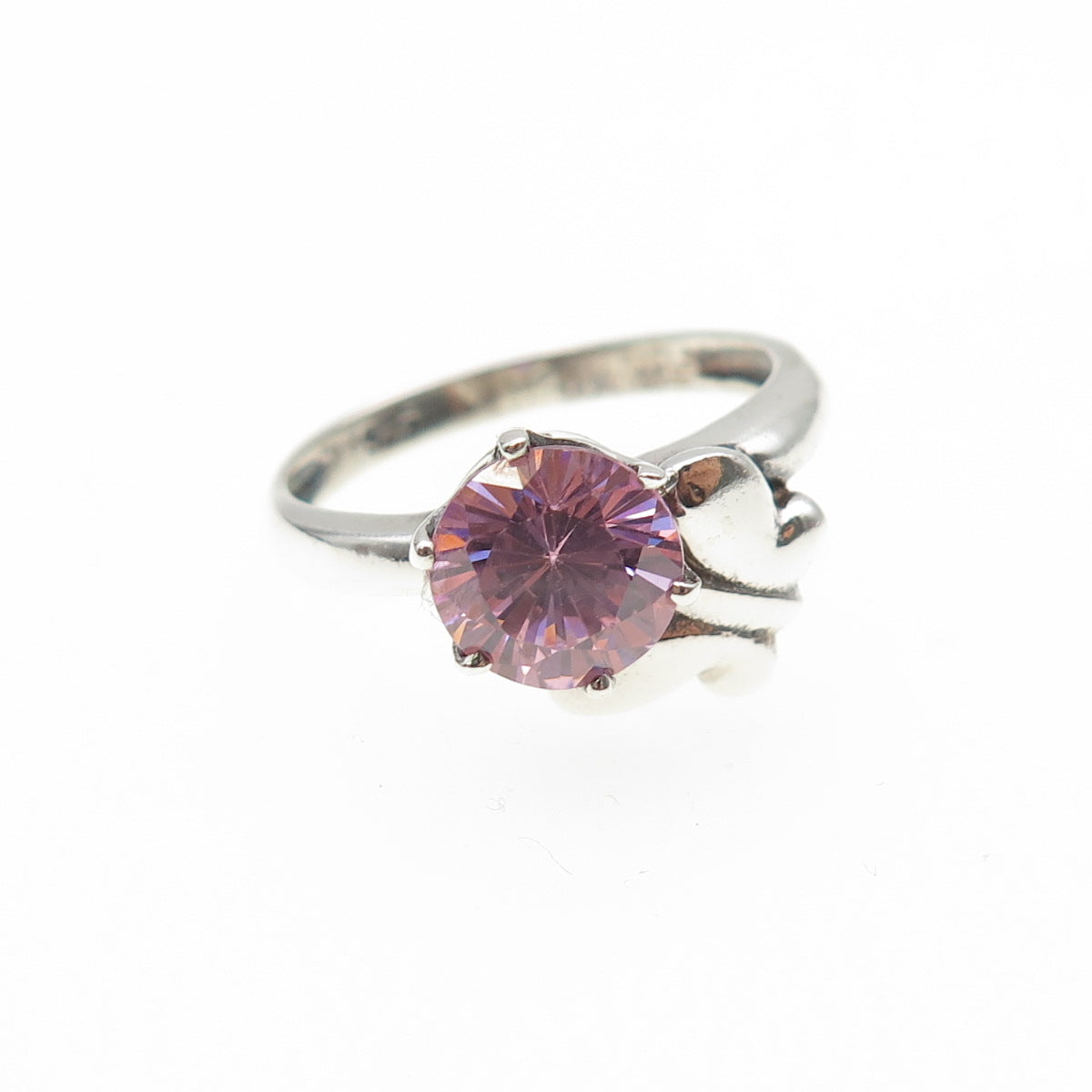 925 Sterling Silver Vintage Round-Cut Pink C Z Butterfly Ring Size 8
