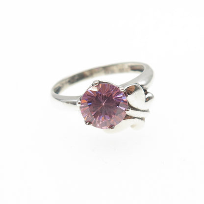 925 Sterling Silver Vintage Round-Cut Pink C Z Butterfly Ring Size 8