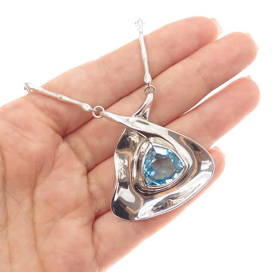 HAGIT GORALI 925 Sterling Silver Vintage Real Blue Topaz Modernist Necklace 20"