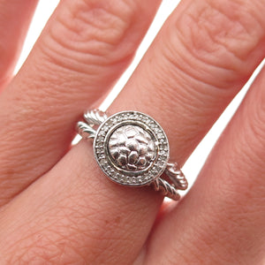 925 Sterling Silver Real Round-Cut Diamond Circle of Life Nugget Ring Size 6.75