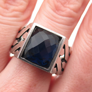 CHIMODA 925 Sterling Silver Blue Glass Woven Oxidized Ring Size 11.75