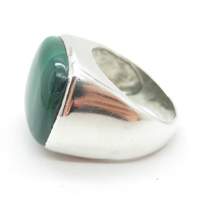 925 Sterling Silver Vintage Real Cabochon Malachite Ring Size 6.75