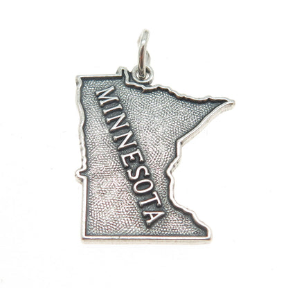 925 Sterling Silver Vintage "Minnesota" State Map Pendant