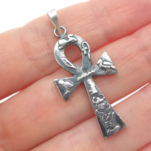 800 Silver Vintage Egyptian Ankh Oxidized Charm Pendant