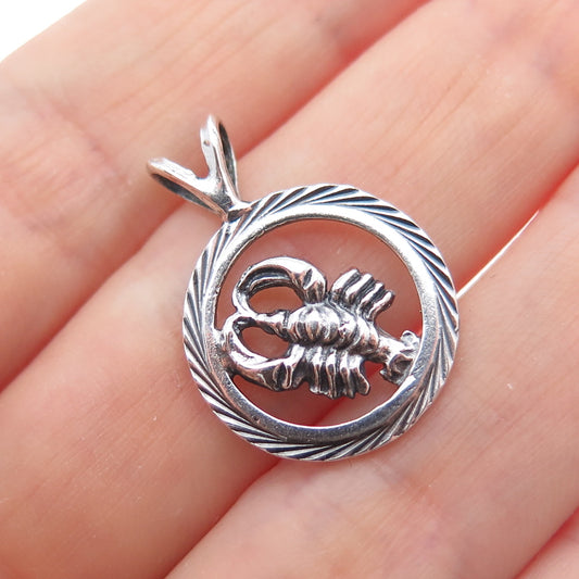 925 Sterling Silver Vintage Scorpio Zodiac Oxidized Minimalist Charm Pendant