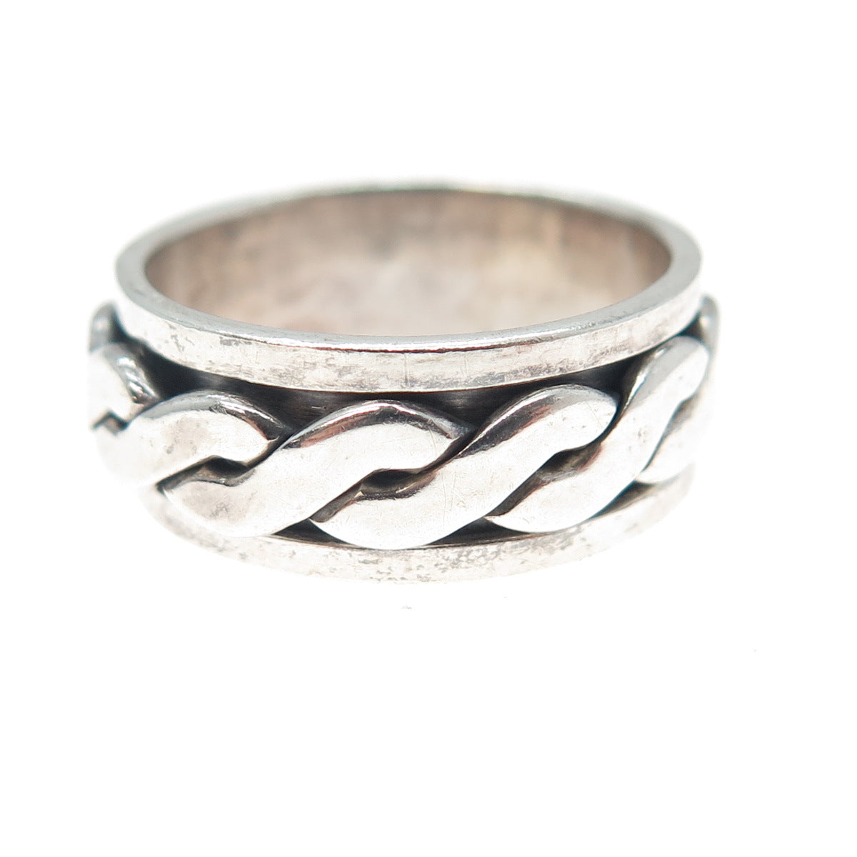925 Sterling Silver Vintage Celtic Woven Oxidized Rotating Band Ring Size 7.75