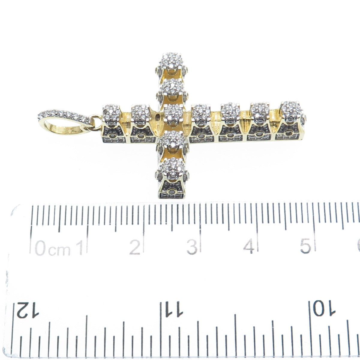 925 Sterling Silver Gold Plated Round-Cut Shaped C Z Cross Pendant
