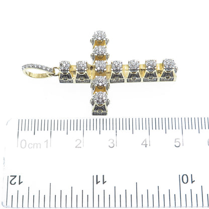 925 Sterling Silver Gold Plated Round-Cut Shaped C Z Cross Pendant