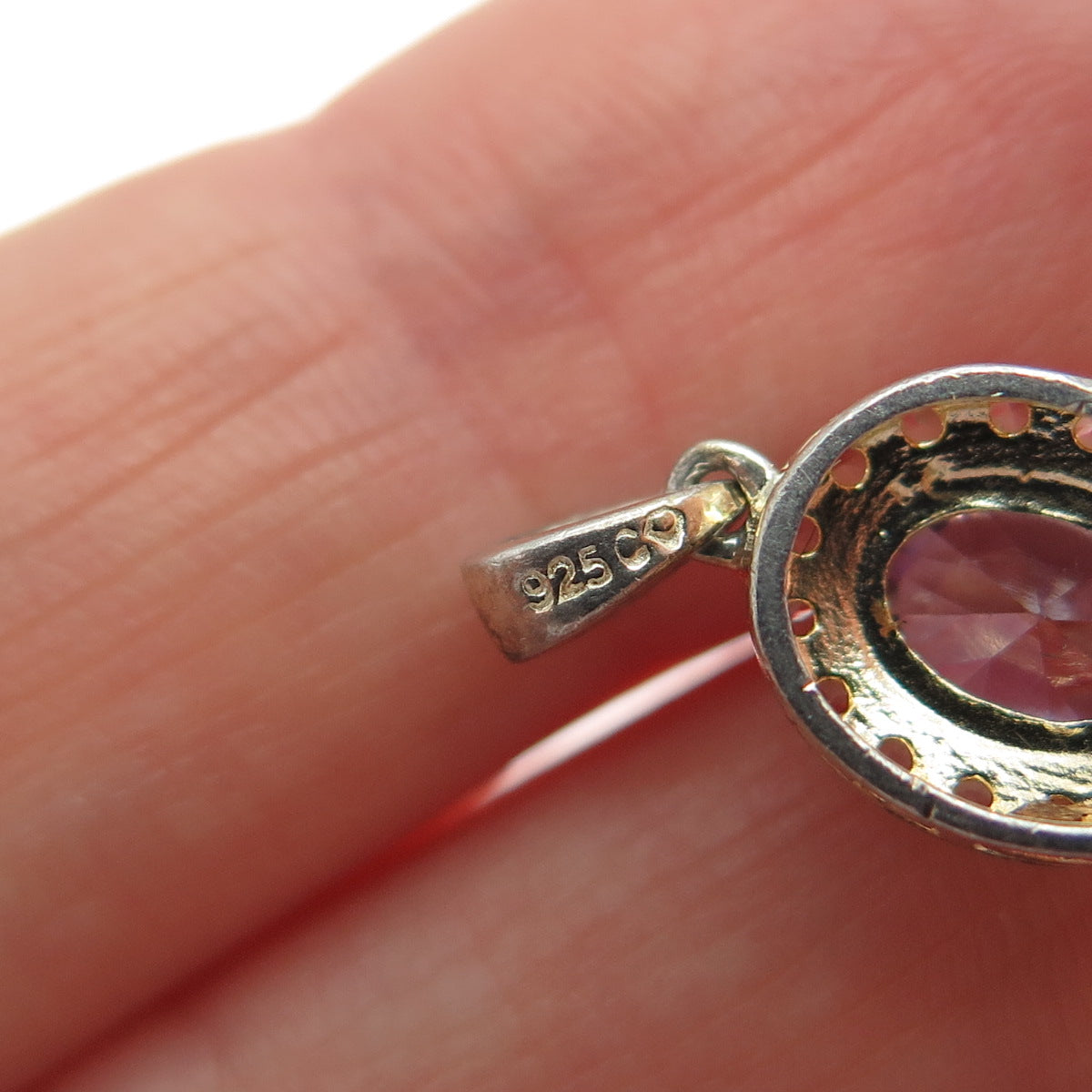 925 Sterling Silver Gold Plated Real Amethyst & White Topaz Minimalist Pendant