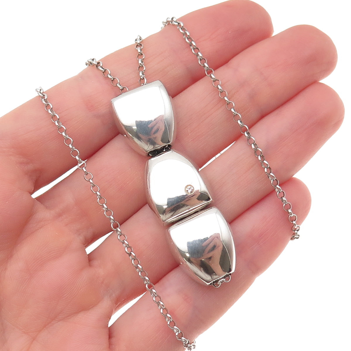 925 Sterling Silver Round-Cut C Z Modernist Fish Rolo Chain Necklace 16-18"