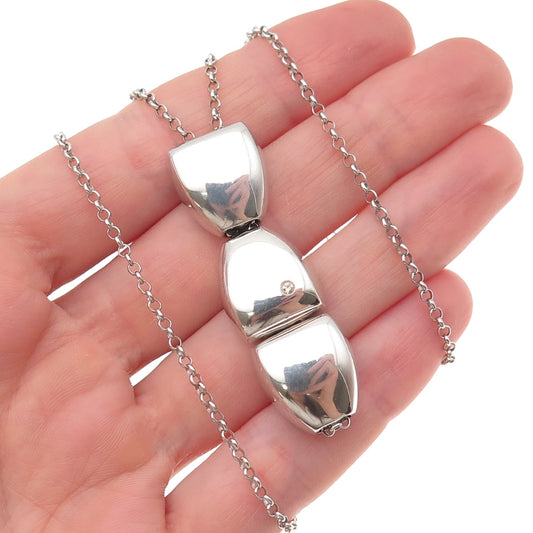 925 Sterling Silver Round-Cut C Z Modernist Fish Rolo Chain Necklace 16-18"