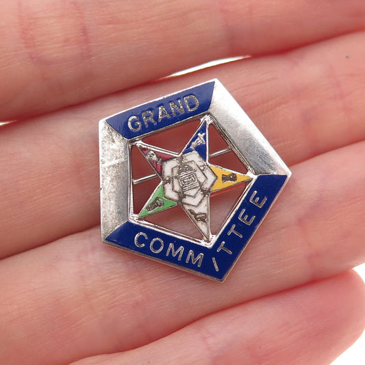 925 Sterling Antique Enamel Masonic Order of Eastern Star Grand Committee Pin