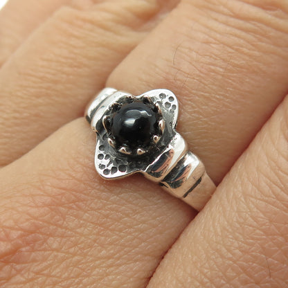 925 Sterling Silver Vintage Real Black Onyx Snake Eye Oxidized Ring Size 8