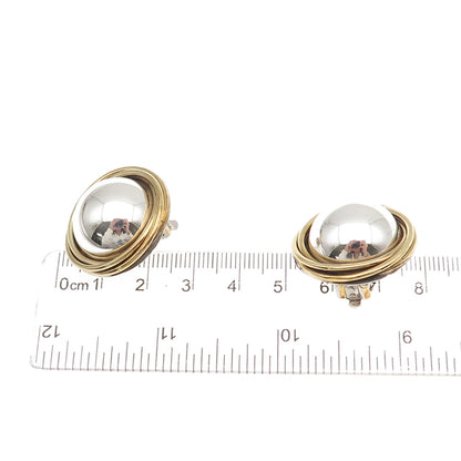 925 Sterling 2-Tone Vintage Mexico Modernist Trinity Dome Clip On Earrings